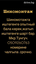 Опыты бар балдар керек шиномонтажга иштегенге . Срочно !!!